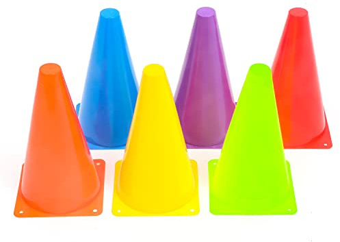 Plastic Cone Sports Training Gear, Pack of 6 (Mixed, 9-Inch)