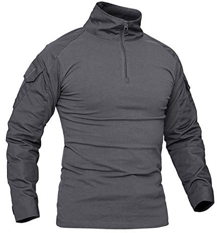 KEFITEVD Tactical Shirt Herren Multicam Paintball Bekleidung Bundeswehr Pullover Taktisch Hemd Stehkragen 1/4 Zipper Militär Uniform Outdoor Longsleeve Grau XL