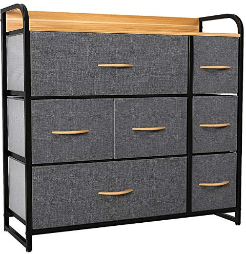 YITAHOME Comoda - Cómoda Dormitorio de Tela con 7 Cajoneso para Dormitorio, Sala de Estar, Pasillo, Armarios - Estructura de Acero Resistente, Cubos de Tela de Fácil Extracción (Gris Frío)