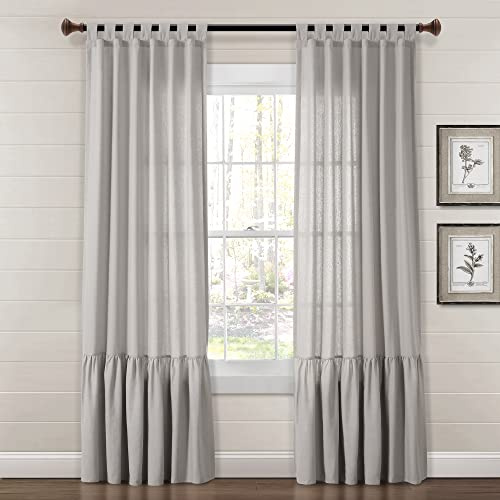 Lush Decor Farmhouse Faux Linen Tab Top Window Curtain Panel (Single), 84 Long x 40 Wide, Light Gray