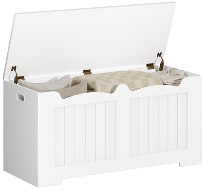 Hzuaneri 39.4 Storage Chest, Storage Bench Trunk with 2 Hinges, Wooden Box, Lift-Top Chest Organizer, Shoe Bench for Entryway, Bedroom, Living Room, White 01003XSB