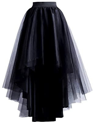 Women High Low Tulle Skirts Layered Mesh Tutu Skirt Princess Wedding Evening Prom Dovetail Skirts, Tulle Skirt for Dance, Homecoming, Christmas, Halloween, School Evencts Formal Party Black