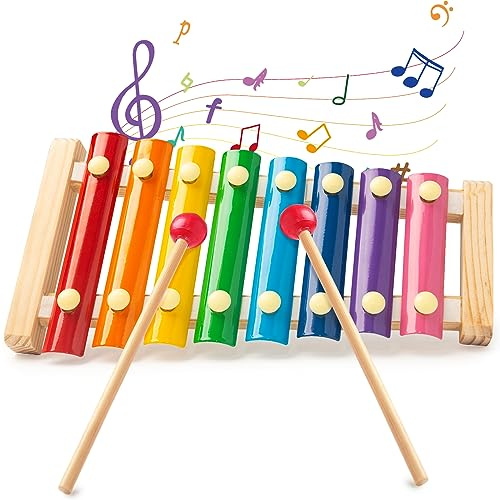LovesTown Wooden Xylophone, 8 Rainbow Keys, 2 Mallets