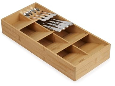 Joseph Joseph Drawer Store Large Compact Flatware, Silverware, Cutlery Drawer Organizer, 8 compartments, Holds 48 Pieces, Bamboo