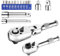 WORKPRO Impugnatura a Cricchetto da 2 Pezzi, con 14 Accessori, Impugnatura a Cricchetto Doppia da 1/4 con Testa di Cacciavite, Chiave a Cricchetto da 3/8 con Testa Flessibile, Cricchetto a 72 Denti
