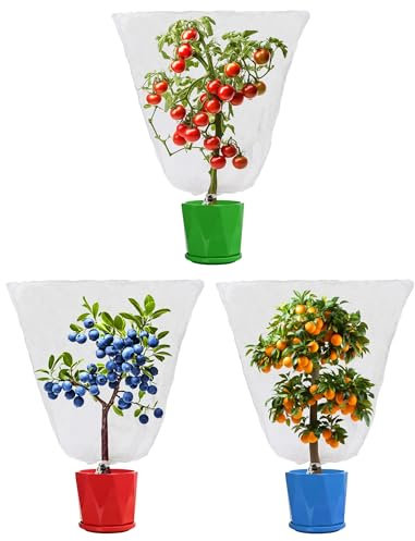 Blueberry Netzbeutel, 3er-Pack (1,0 m x 1,5 m) - Obstschutz mit Kordelzug, Netz-Insektenschutz für Heidelbeeren, Tomaten, Obstbäume
