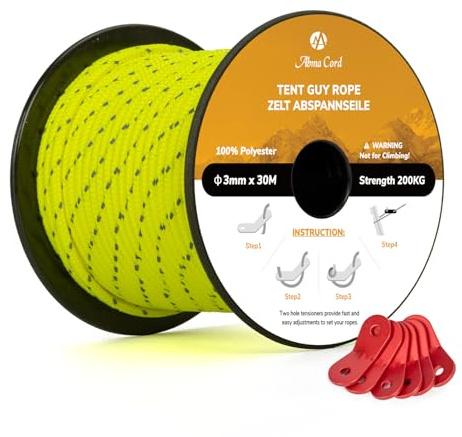 Abma Cord Campingrep 3mm 30M Tältspännlinor Reflekterande med 6St spännare