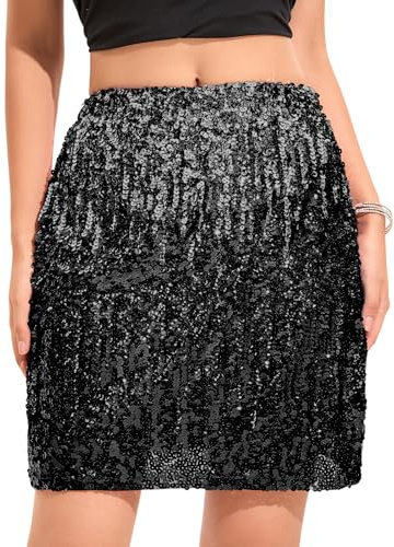 zffriction paljettkjol för kvinnor glitterkjol elastisk midja en linje höftkjol glittrande minikjol rave kort kjol festkonserter utekväll outfit, Svart, L