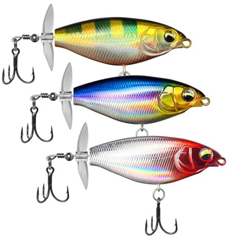 Set da 3 Esca Galleggiante Whopper, Esche Artificiali con Coda Rotante, Esche Da Pesca In Acqua Con Ami BKK per Pesca in Acqua Dolce e Salata, Ideale per Lucci e Spigole