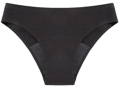 Bragas Menstrual Adolescente Mujer, Suave Transpirable Menstruación Protección Periódica para Mujeres Higiénica Flujo Ligero Abundante Ropa Interior Reglas Lavables Sin Costura Tanga, Negro , L