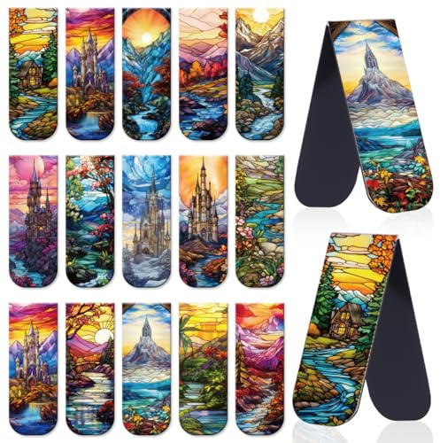 Zaamwoyy Fantasy Stained Glass Magnetic Bookmarks Gift, 30 Pcs Magnet Book Mark Clips for Women Men, Double-Sided Aesthetic Bookmarks for Reading, Planner, Journal, Fantasy Gifts