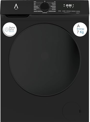 ALPHA Lavadora TITAN Elite-7, Eficiencia A, Negro Brillo, Digital Smart Inverter, 1.200rpm, 7kg, *Alta Gama*