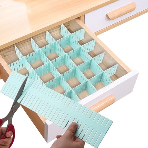 LZLINGMEI 16 separatori regolabili per cassetti, 37 cm, divisori fai da te, per vestiti, calze, posate, biancheria intima, cassetti in plastica, separatori per cucina, ufficio, camera da letto (blu)