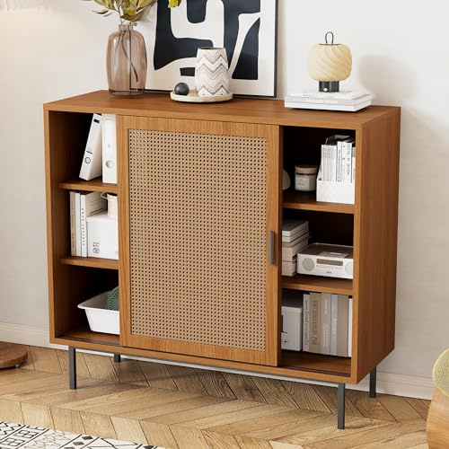 BTM Sideboard Küchenschrank, Commode avec 2 Portes Coulissantes, Ablage Réglable, Style Rustique, 100x90x37Cm