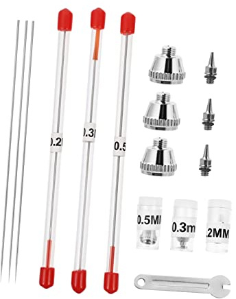 WRITWAA Set 10 Pezzi Ricambi Aerografo Ago Ugello in Acciaio Inossidabile Chiave Inglese, Kit Pezzi di Ricambio per Aerografo 0,2/0,3/0,5 Mm, per Pittori Professionisti e Hobbisti