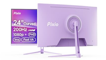 Pixio PXC248 Wave Purple 24 inch 200Hz Refresh Rate FHD 1080p Resolution 1500R Curve Fast VA Panel 1ms GTG Response Time Adaptive Sync HDR Curved Gaming Monitor