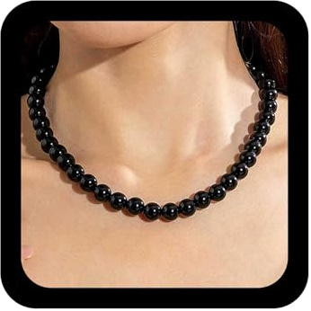 Xduargs Boho Black Bead Choker Necklace Chunky Onyx Beaded Necklace Large Bead Clavicle Necklaces Acrylic Round Beads Necklaces Jewelry for Women