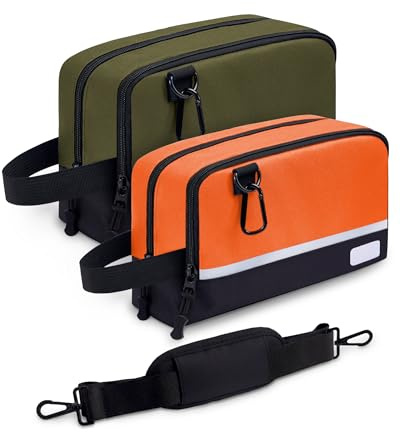 Elviros Travel 2-Pack Small Tool Bags, Zipper Pouch for Organizing, Utility Small Tool Pouch with Multi-Pocket Compartments and Adjustable Shoulder Strap, Carabiner & Label Area (12 & 10)
