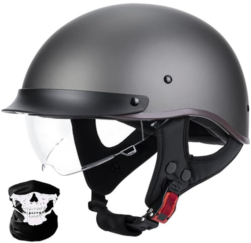 Halbschalenhelm Mit ECE-Zertifizierung Vintage Brain-Cap Jethelm Rollerhelm Mit Visier Chopper Helm Motorradhelm Für Damen Und Herren Scooter Helm Motorrad Halbhelm Für Cruiser,B,M 57~58CM