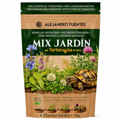 AF® - Semillas y Comida para Tortugas de Tierra, Mezcla Rápida 50g | Achicoria, Trébol Blanco, Cardo Mariano | Hierbas Mediterráneas para Sembrar | Testudo Hermann, Graeca, Marginata