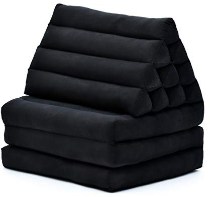 Leewadee - Bequeme Japanische Bodenmatratze - Thai Bodenliege mit Dreieckskissen - Futon Klappmatte - Thai Massagematte, 170 x 53 cm, Schwarz