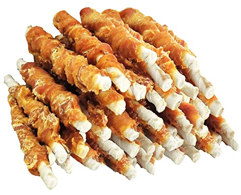 MON2SUN Dog Treats, Rawhide Twist Chicken Hide Sticks, Suitable for Puppy and Small Dogs, 5 Inch (Chicken, 14.11 oz)