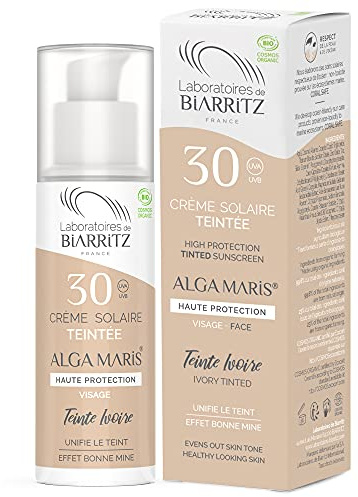 Laboratoires de Biarritz - Crème Solaire Visage Teintée Ivoire - SPF30 - ALGA MARIS® Certifiée Bio - Protection Anti-UVA/UVB et Lumière Bleue - 50 ml - Fabriquée en France