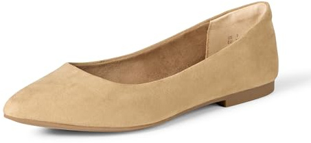 Amazon Essentials Women's Pointed-Toe Ballet Flat, Beige Microsuede, 8.5 UK