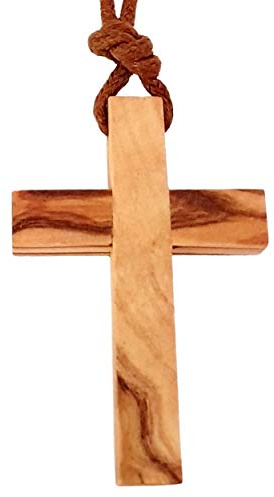 Ampals,Collier Marron avec Croix Bois d'Olivier Authentique fait main à Jérusalem,BoiteKraft CordonJute,Cadeau Noël,Baptême, Communion,Fête Chrétienne,Anniversaire,Protection voiture, Maison,Bien-Etre