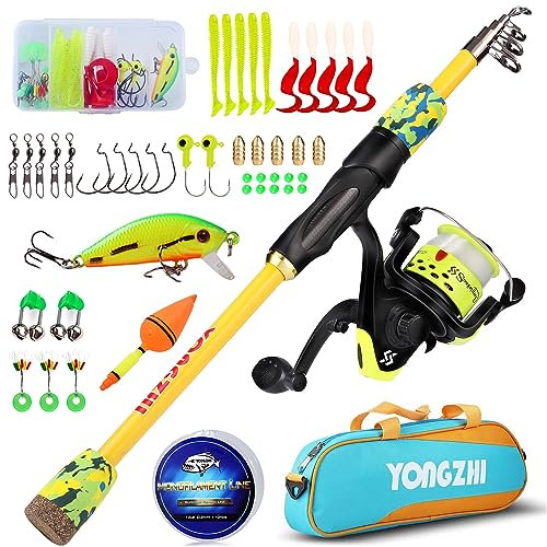 Canne à pêche pour Enfants Sougayilang, Canne à pêche télescopique Portable et Combo de Moulinet, avec leurres de Sac de pêche à la moulinette pour Filles et garçons-Y