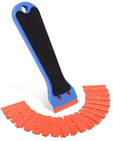 FOSHIO Kunststoff Schaber Langgriff-Kunststoffschaber Schaber mit 20 Stück 1,5 Zoll Kunststoff klingen Rasierklingen zum Entfernen von Aufkleber Entfernen & Klebereste Entferner Blau