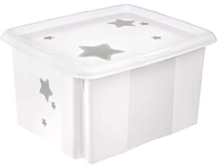 keeeper Stars Aufbewahrungsbox mit Deckel, Dreh- und stapelbar, Für Kinder, 24 l, Karolina, Nordic White