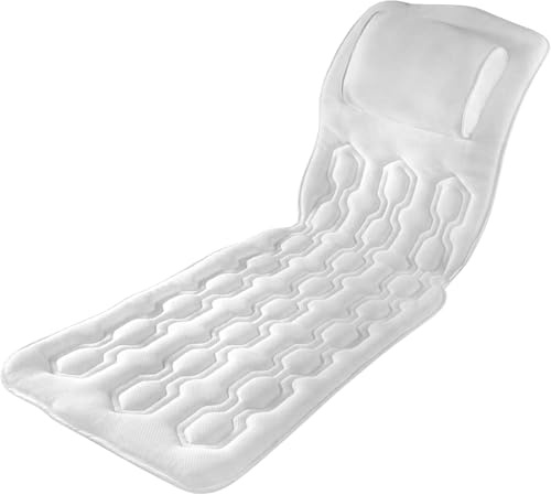 Full Length Body Bath Pillow – Extra-Long Cushioned Supportive Bathtub Mat with Padded Headrest & Anti-Slip Suction Cups – Mildew, Bacteria, & Odour Resistant, Measures 118cm x 43cm x 3cm