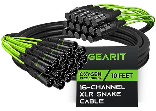 GearIT 16-Channel XLR Snake Cable (10 ft) - 100% Oxygen-Free Copper Snake Wire, Channel Labels, Metal XLR Connectors for Pro Audio - 10 Feet