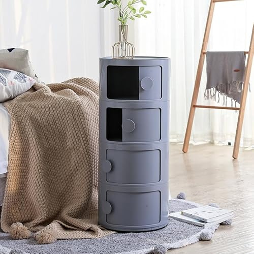 Round Bedside Cabinet2,3,4Tier Drawer Plastic Bedside Storage Unit Chest Modular Sliding Door Nightstand for Bedroom/Bathroom/Office