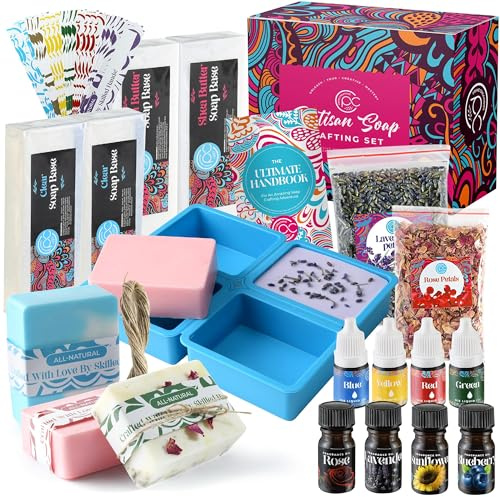 Kit de fabricación de jabón, suministros para hacer jabón para derretir y verter, juego de bricolaje para adultos y niños, incluye base de jabón, moldes de silicona, fragancias, pétalos de rosa y