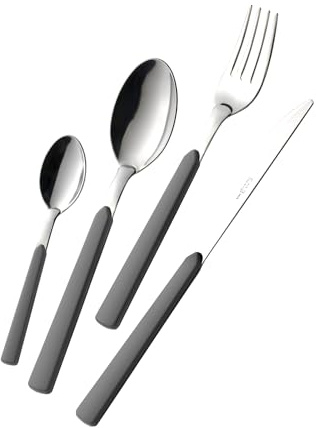 Eme Posaterie Set di 16 Posate Linea Fast, Acciaio inox, Con Manico a Linea, Elegante Set di Posate con Coltello, Forchetta, Cucchiaio per casa, ristorante lavabile in lavastovigli (Grigio)