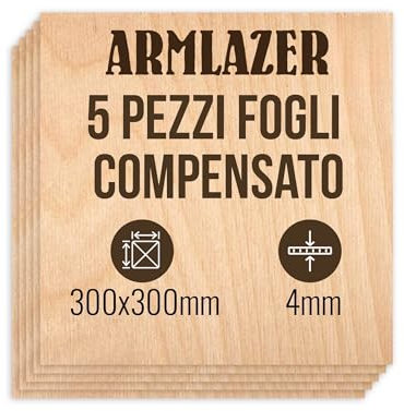 ARMLAZER Contreplaqué 300 x 300 х 4 mm, 5 pièces, panneaux en bois, pyrographie, planche modèle maison, bricolage fait à la main, feuilles de contreplaqué pour couper