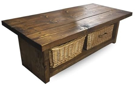 BLU Coast Solid Wood Lymington Coffee Table with Storage, Handmade Living Room Table with Shelf, Stylish Display Table 50lx60dx40h – Medium Oak
