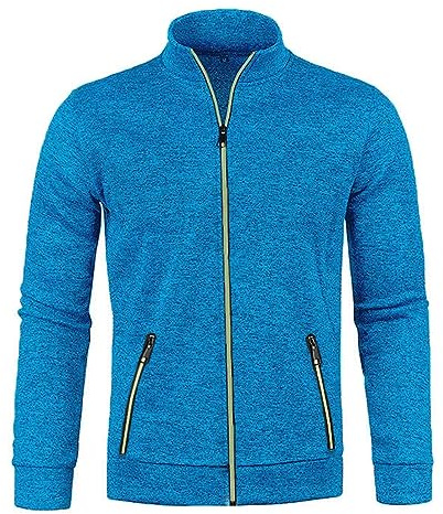 UHouse Sweatjacke Herren ohne Kapuze Freizeit Jacke Oversize Übergangsjacke Sport Jacken Leichte Dünne Sportjacke Outdoor Trainingsjacke Herbst Bomberjacke Blau L