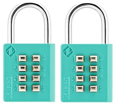 Zarker XB35 8-Digit Push Button Combination Padlock, 4 Digit Locking Mechanism, (2-Pack, Emerald)