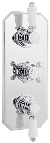 Balterley Concealed Thermostatic Shower Valve, Traditional Lever & Crosshead Handles with Oval Plate Bathroom Shower Valve, Triple Control 2 Outlet Valves for Showers - 120 x 135 x 280mm (Chrome)