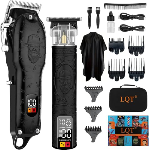 LQT Professional Hair Clippers Men, Mens Clippers and Trimmers Set, USB Rechargeable Cordless Hair Clippers for Hair Cutting, Electric T-Blade Hair Trimmer for Men with Package Box(Gray)