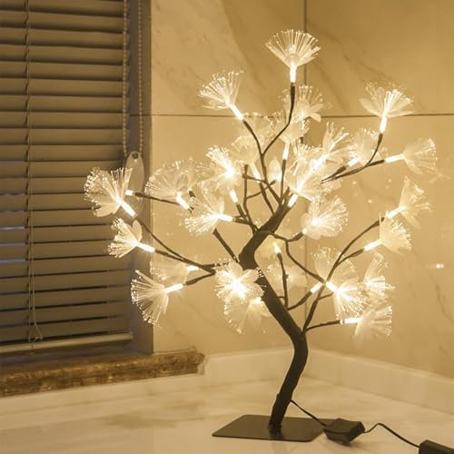 LED Fiber Optic Bonsai Tree Lamp 48 Light USB Night Light for Bedroom & Living Room Decor Perfect Mothers Day & Birthday Gift for Women & Girls (White)
