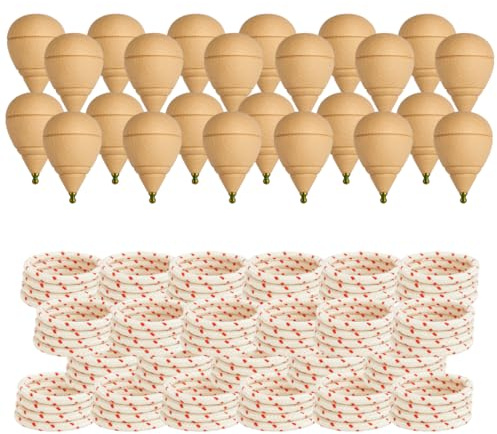 Peonza Madera para Niños Pack 24 Trompos + 24 Cuerdas | Packs de 2-4-6-8-12-16... Unidaes. | Hecho a Mano en España con Punta Redonda.