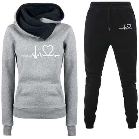 Tuta Donna Completa Casual Leggera Felpa con Cappuccio e Pantaloni Jogging Completi 2 Pezzi Elegante Comode Tute Palestra Set Abbigliamento Maniche Lunghe Tuta Casa Passeggio Fitness Sportiva Outfit