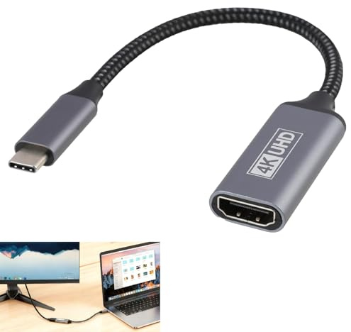 Adaptador USB C a HDMI 4K 30Hz, Convertidor USB C a HDMI de 20 cm con Carcasa de Aluminio, Compatible con MacBook, iPad Pro, Huawei MateBook, DELL y Más, Conexión Directa y para Conexión en Caliente