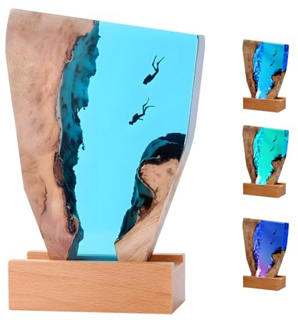 Ysislybin Epoxy Resin Ocean Lamp, LED Night Light Divers Table Lamp for Home Decoration Diving Underwater Adventure Souvenir