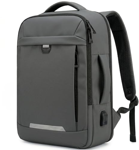 EDIESI, Mochila Viaje Cabina Avion 40x30x20, Equipaje de Mano Expandible Repelente al Agua con USB, Compartimento para Portátil 15,6”, Bolsa Compacta para Vuelos (Gris Oscuro)