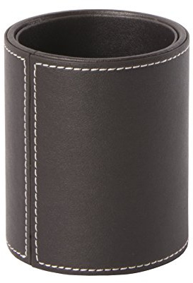 Osco Faux Leather Pen Pot, Brown, Desk Pencil Holder with Wipe-Clean Finish, Compact Round Desk Organizer for Pens, Pencils & Brushes, 10.5cm H x 8.5cm Dia